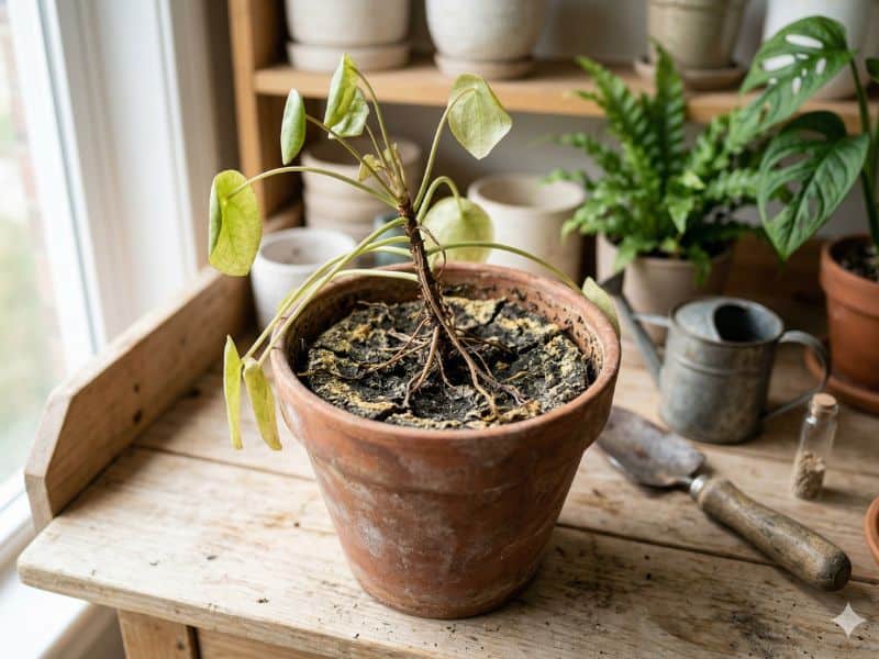 Alterações no substrato nas raízes e no crescimento em planta de interior com sinais de enfraquecimento
