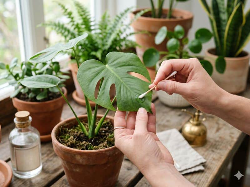 Corrigir o problema no primeiro sinal em planta de interior com intervenção localizada na folha