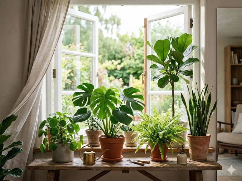 Garantir boa luz e ventilação para plantas de interior em ambiente doméstico bem iluminado