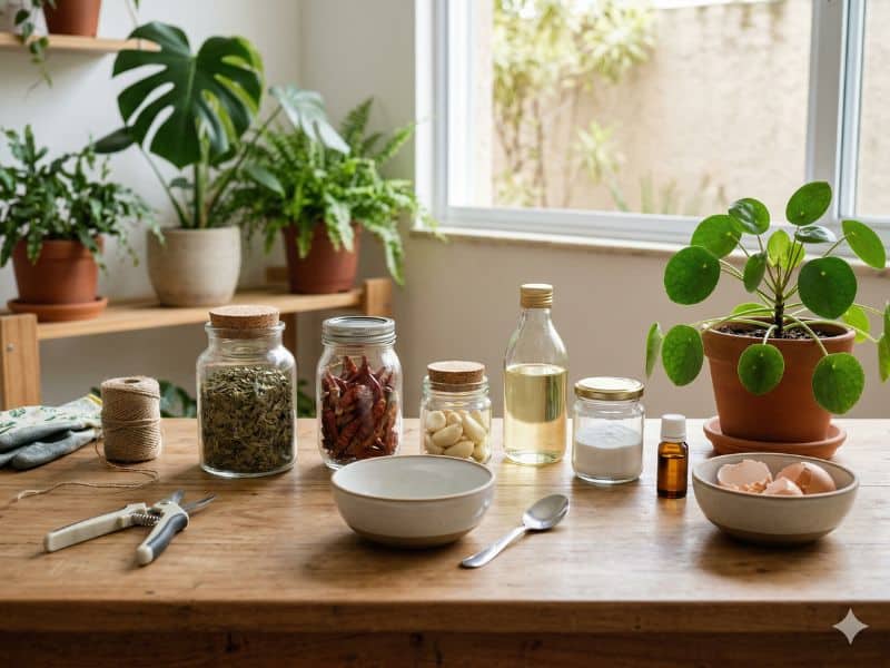 Segurança no tratamento das pragas em casa com ingredientes e produtos organizados antes da aplicação