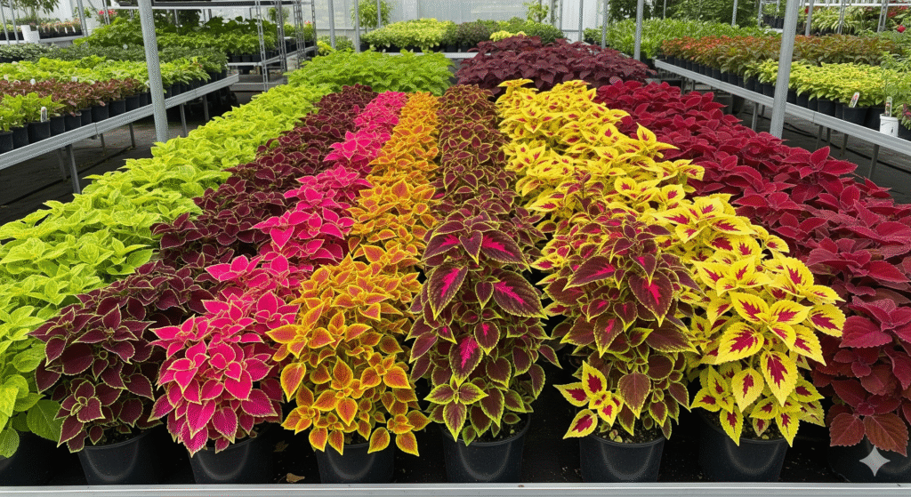 Diferentes variedades de Coleus lado a lado.