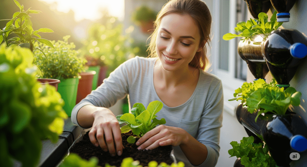como plantar alface em garrafa PET