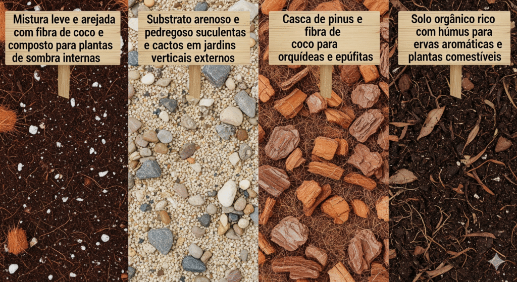 Substratos ideais para plantas para um jardim vertical interno e externo.