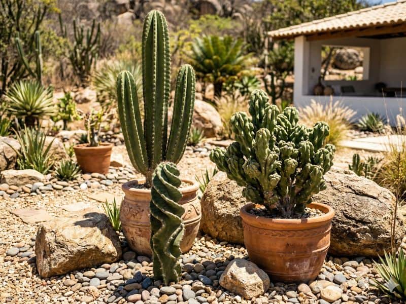 Cactos externos espécies resistentes para sol e calor em jardim seco e ensolarado