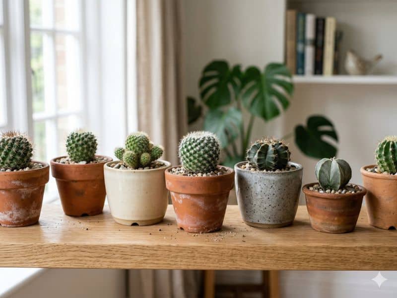 Como cuidar de cactos pequenos e mini cactos em vaso em ambiente interno bem iluminado