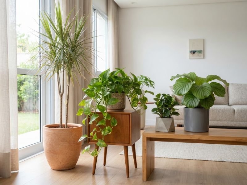 Diferentes plantas de interior organizadas conforme porte e espaço disponível