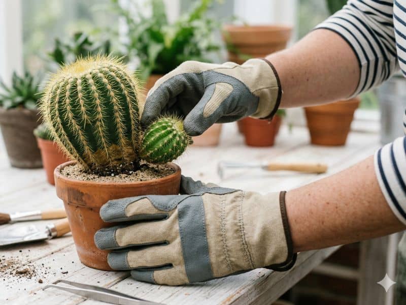 Como fazer muda em cactos redondos sem machucar a planta ao separar broto lateral com cuidado