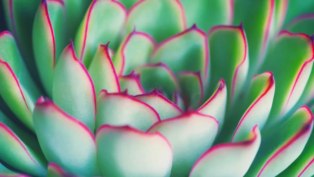 Echeveria pulidonis com folhas verdes e bordas vermelhas em roseta ornamental