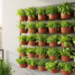 horta vertical com vasos suspenso