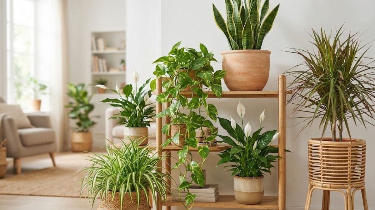 Plantas que purificam o ar reunidas em ambiente interno claro e bem ventilado