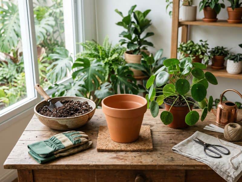 transplantar plantas em vasos com materiais preparados antes do replantio