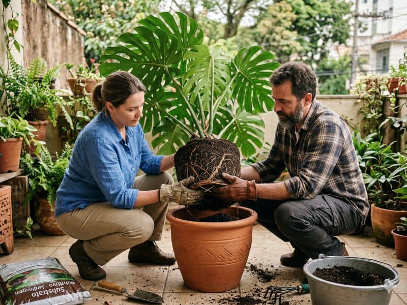 transplantar plantas grandes em vasos com cuidados extras no replantio