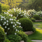 Jardim natural com Jasmins Gardênias em meio a plantas ornamentais e caminho de pedras