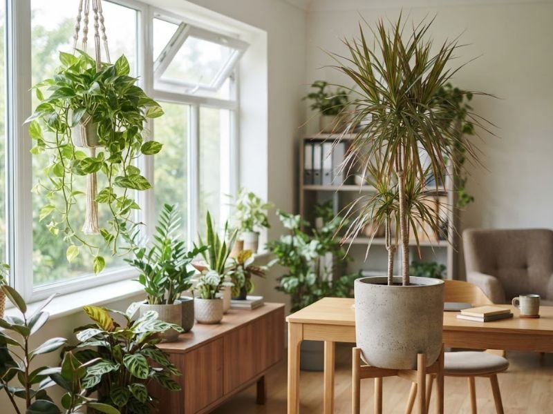Plantas de interior saudáveis em escritório fechado com boa entrada de luz natural