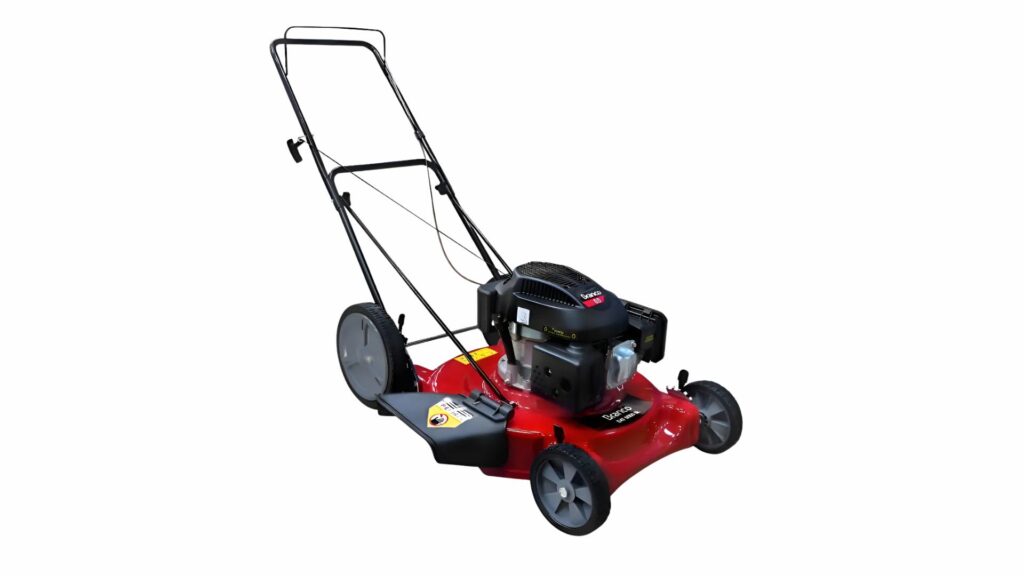 Cortador de grama Branco B4T6000SL a gasolina com estrutura robusta e rodas grandes