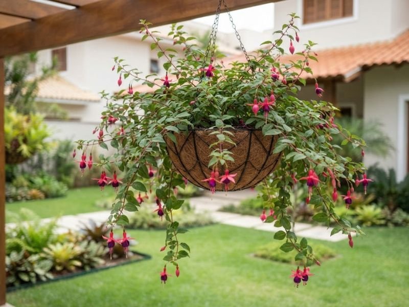 Brinco de princesa com ramos pendentes cultivado em vaso suspenso