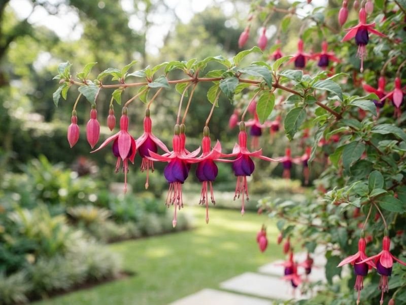 Flores brinco de princesa rosa e roxo pendentes em ramos finos
