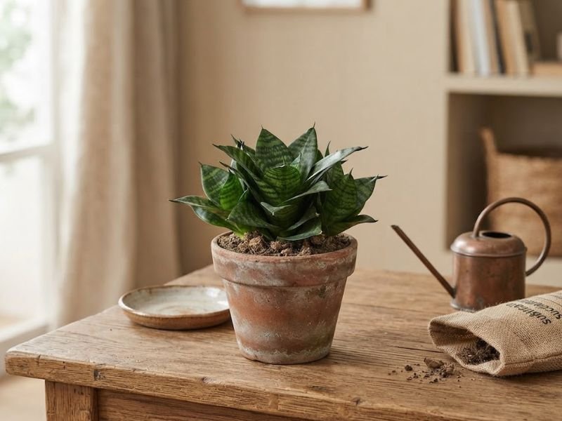 Espadinha de São Jorge saudável cultivada em vaso dentro de casa