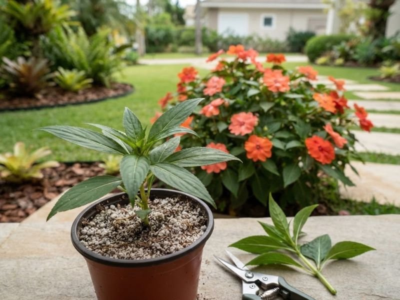 Muda de SunPatiens por estaquia em pequeno vaso