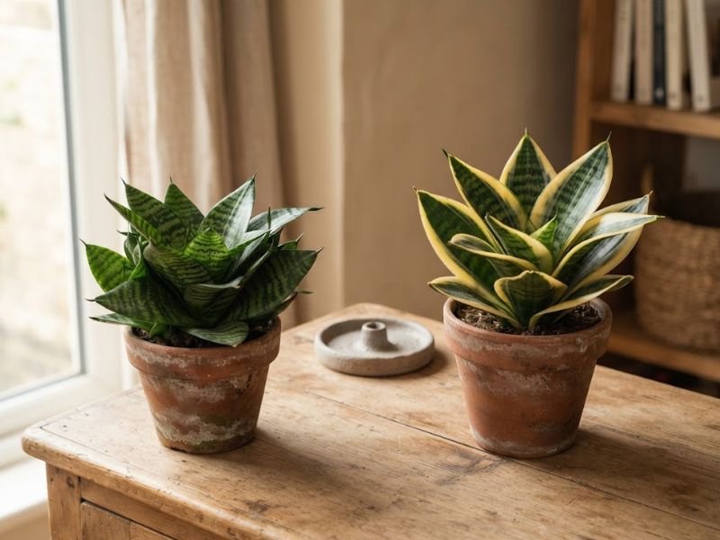 Hahnii verde e Golden Hahnii com folhas variegadas em vasos