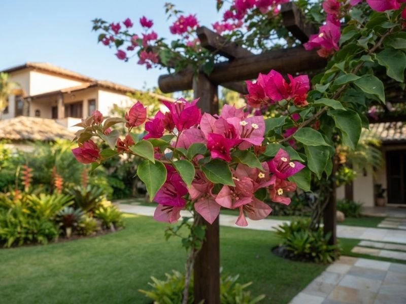 Bougainvillea com brácteas magenta e rosadas em diferentes estágios de maturação