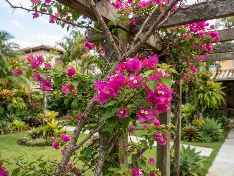 Bougainvillea com brácteas magenta e pequenas flores claras no centro