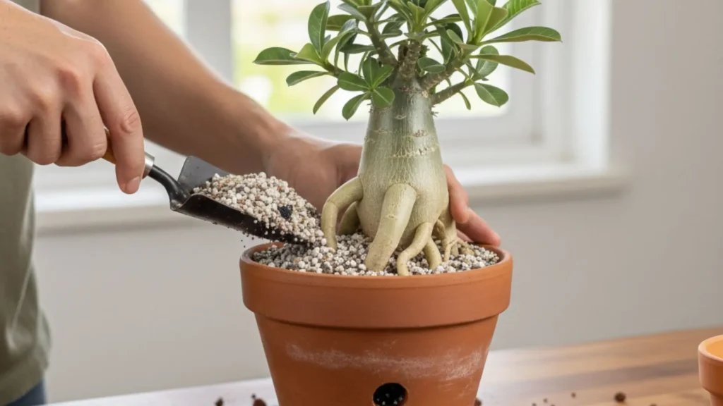 Como salvar rosa do deserto apodrecendo com substrato drenável e vaso com furos