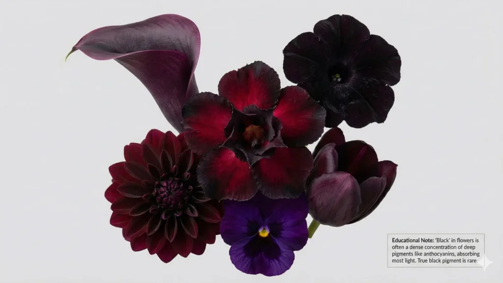 Exemplos de flores com tonalidades muito escuras que parecem pretas devido à alta concentração de pigmentos naturais