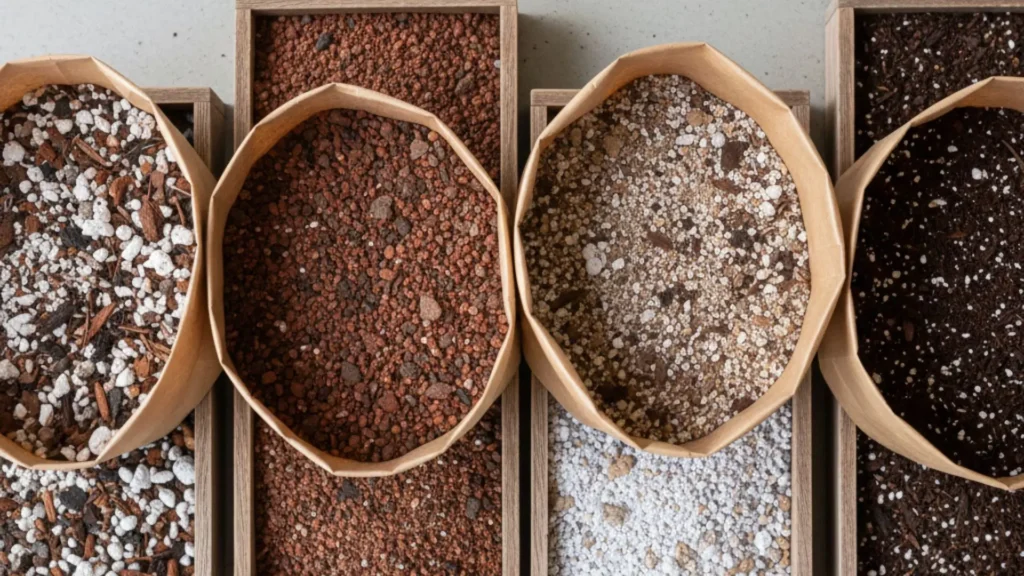 Melhores substratos prontos para rosa do deserto, com diferentes composições drenantes indicadas para cultivo saudável em vasos.