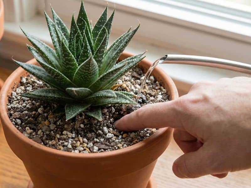 Rega da aloe aristata em vaso, com controle de umidade no substrato para evitar excesso de água