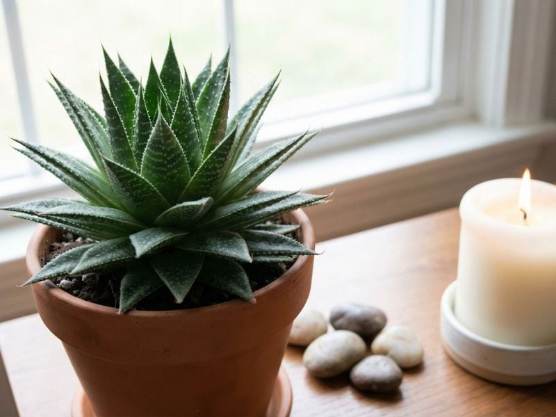 Aloe aristata cultivada em ambiente interno, associada a simbolismo de proteção e equilíbrio espiritual