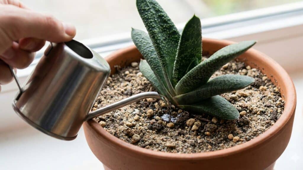 Como regar gasteria corretamente, evitando o apodrecimento das raízes em vaso com substrato bem drenado