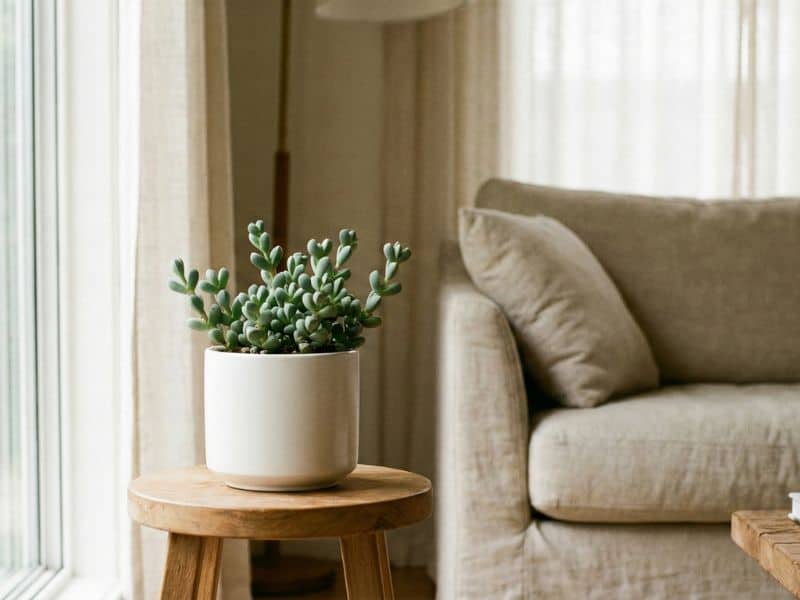 Suculenta coração partido cultivada em vaso, com folhas que crescem em pares e lembram pequenos corações divididos