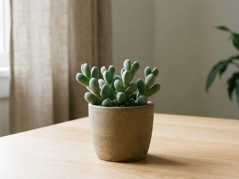 Suculenta coração partido cultivada em vaso de cerâmica, opção ornamental fácil de manter em ambientes internos