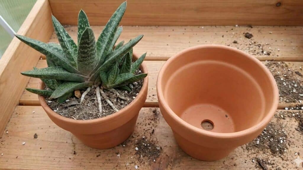 Vaso ideal para gasteria com furo de drenagem, mostrando o tamanho correto para o cultivo saudável da suculenta