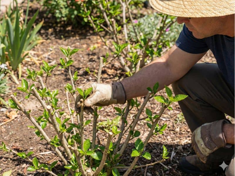 Brotação nova surgindo após aplicação da técnica de como podar hibiscos corretamente
