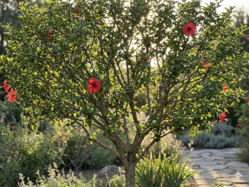 Hibisco de grande porte com estrutura equilibrada após aplicar como podar hibisco gigante sem errar