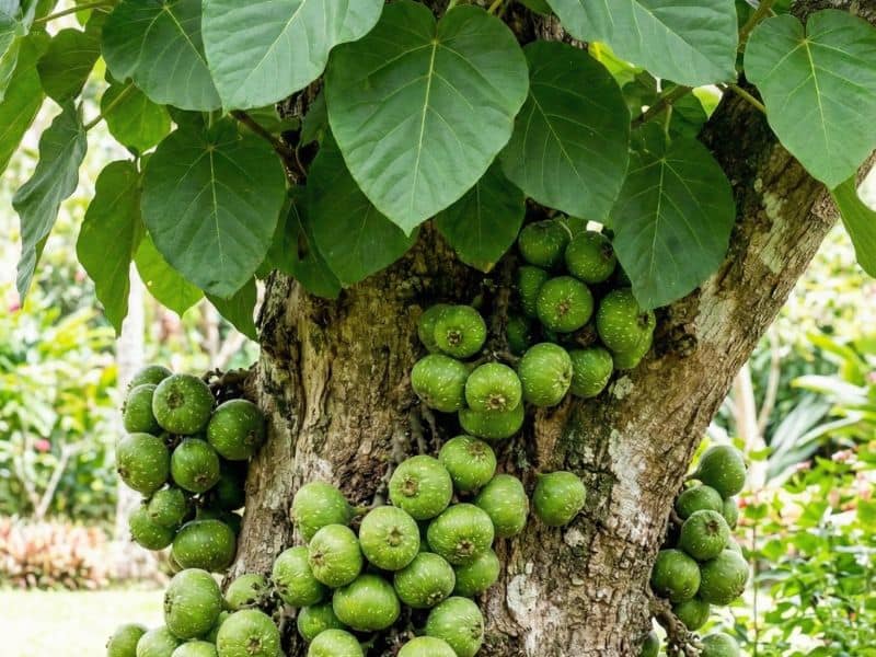 Frutos da Ficus auriculata surgindo no tronco da figueira chilena