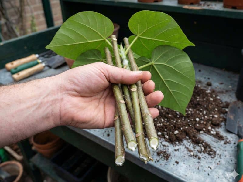 Estacas usadas para fazer muda de figueira chilena