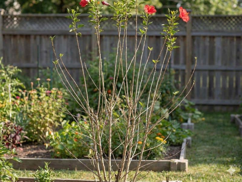 Poda radical hibisco com redução intensa da copa para reestruturação da planta