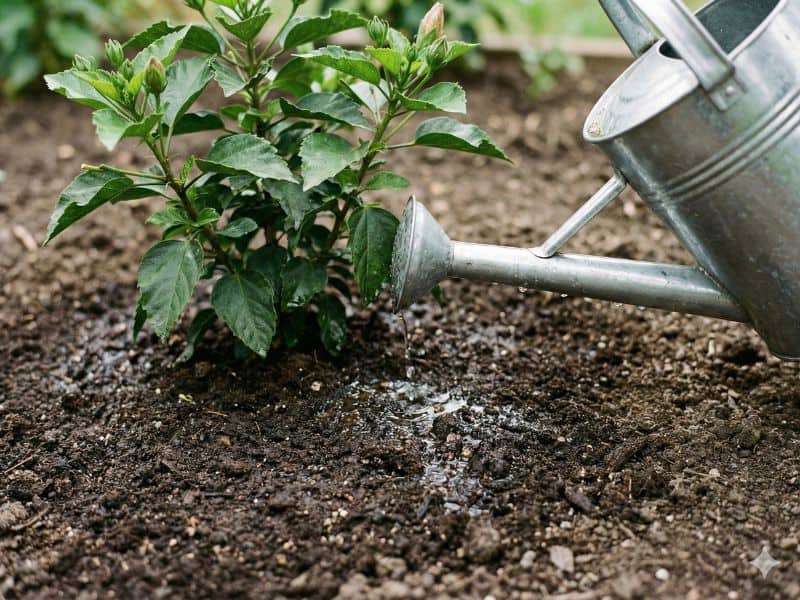 Rega equilibrada após aplicar como podar hibiscos para estimular recuperação saudável