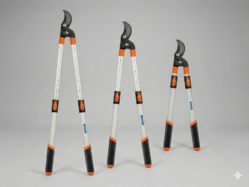 Tramontina tesourão de poda com cabo extensível bypass em diferentes posições de ajuste