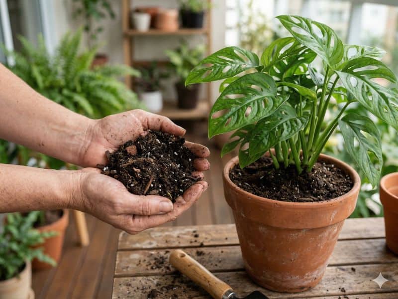 Plantas em vasos com substrato solto e equilibrado mostrando o que realmente muda no cultivo