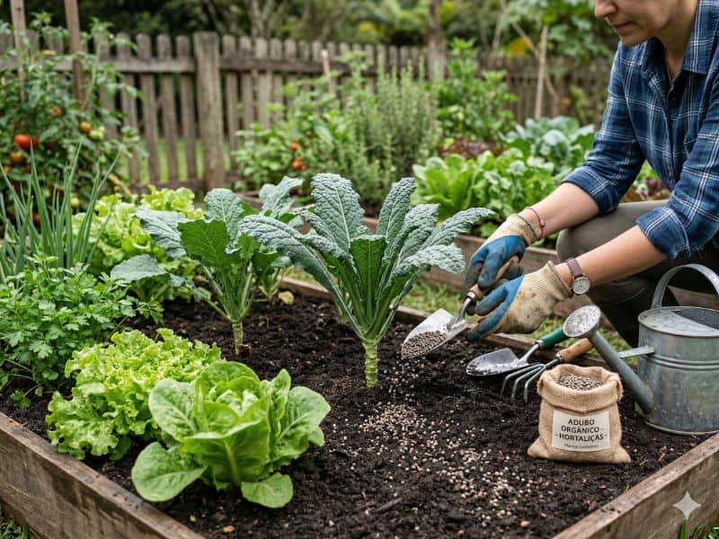 adubação para plantas com aplicação de adubo para hortaliças em canteiro
