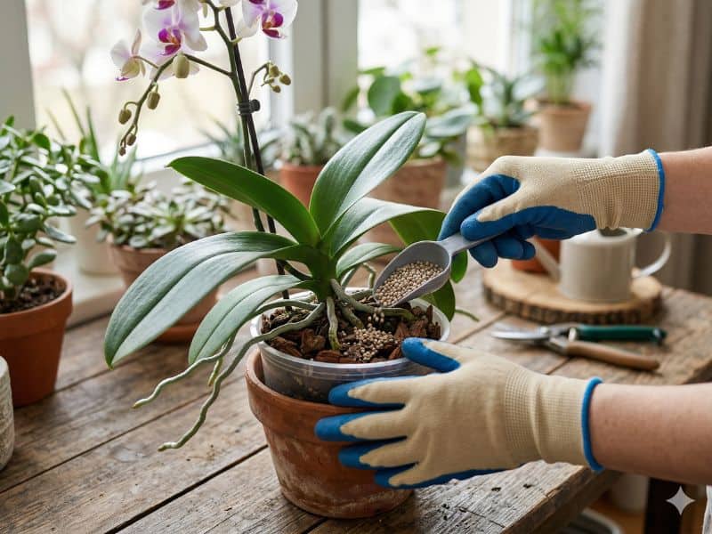 adubação para plantas com aplicação de adubo para orquídeas em vaso