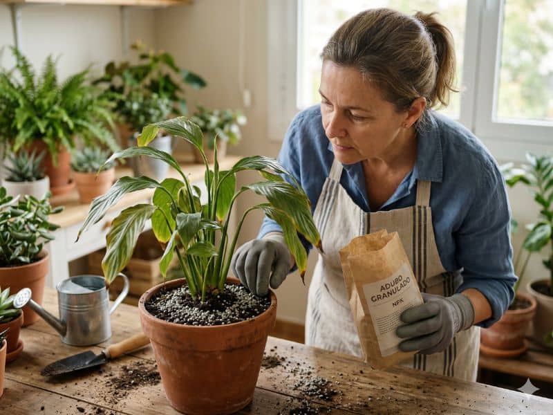 adubação para plantas com erro de excesso de adubo granulado em vaso