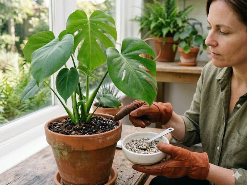 Adubação para plantas com observação do vaso e aplicação consciente de fertilizante