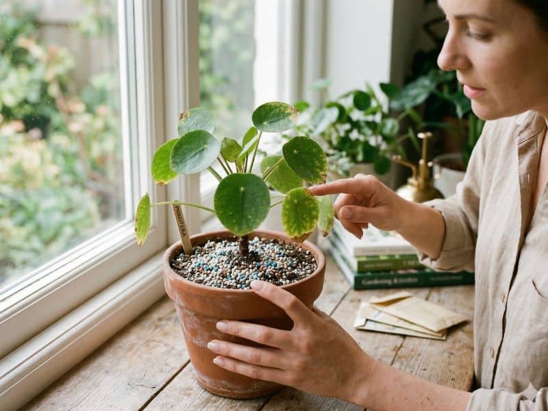 Falta ou excesso de nutrientes em planta de vaso observada por sinais nas folhas