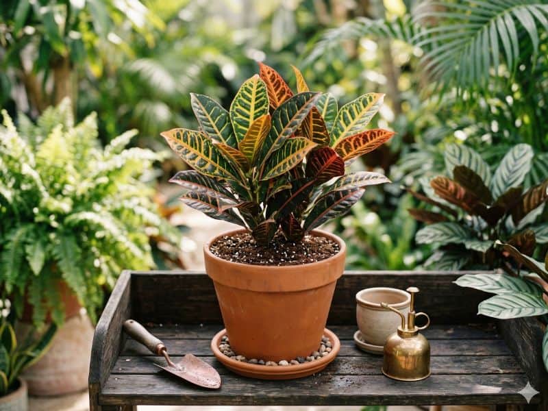 cróton em vaso pronto para plantar em casa ou no jardim