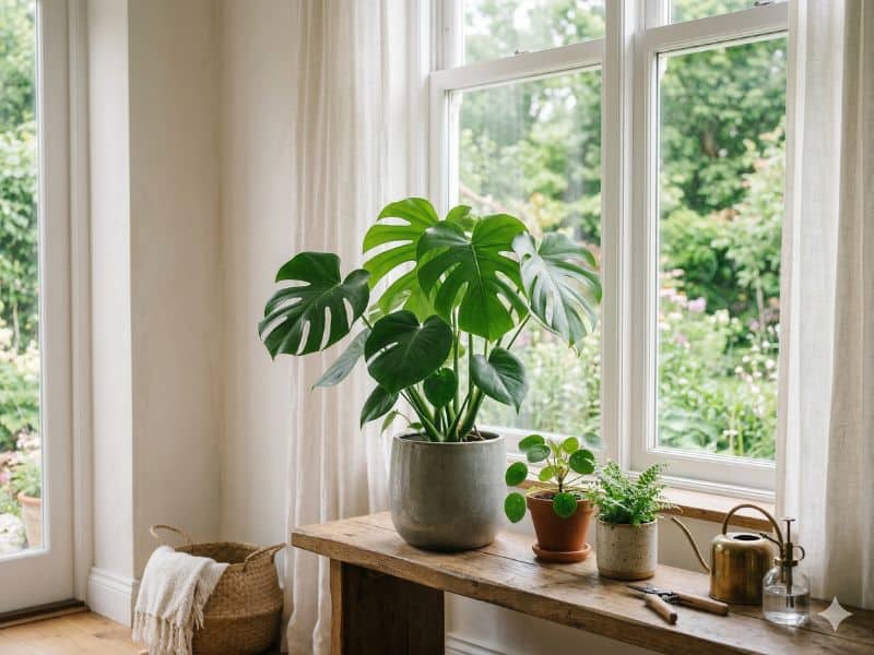 Iluminação para plantas de interior com luz indireta em planta posicionada perto da janela